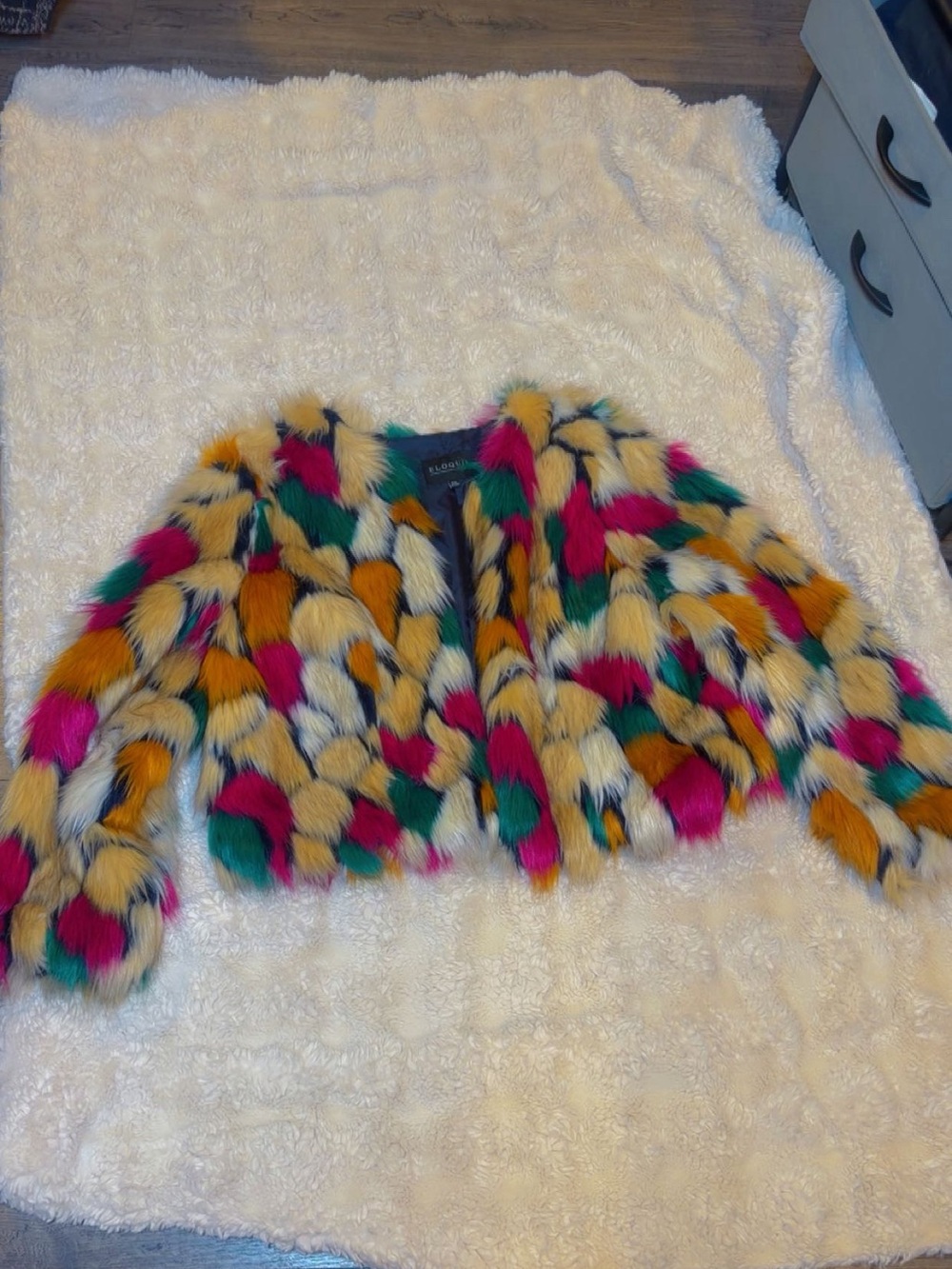 Eloquii Multicolor Faux Fur ladies Jacket - Pink, Green, Mustard, Cream, Navy - Picture 2 of 2